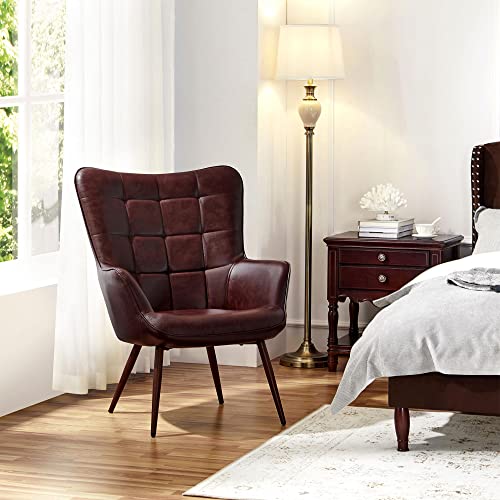 Camel Leather Accent Chairs with Metal Legs T987240