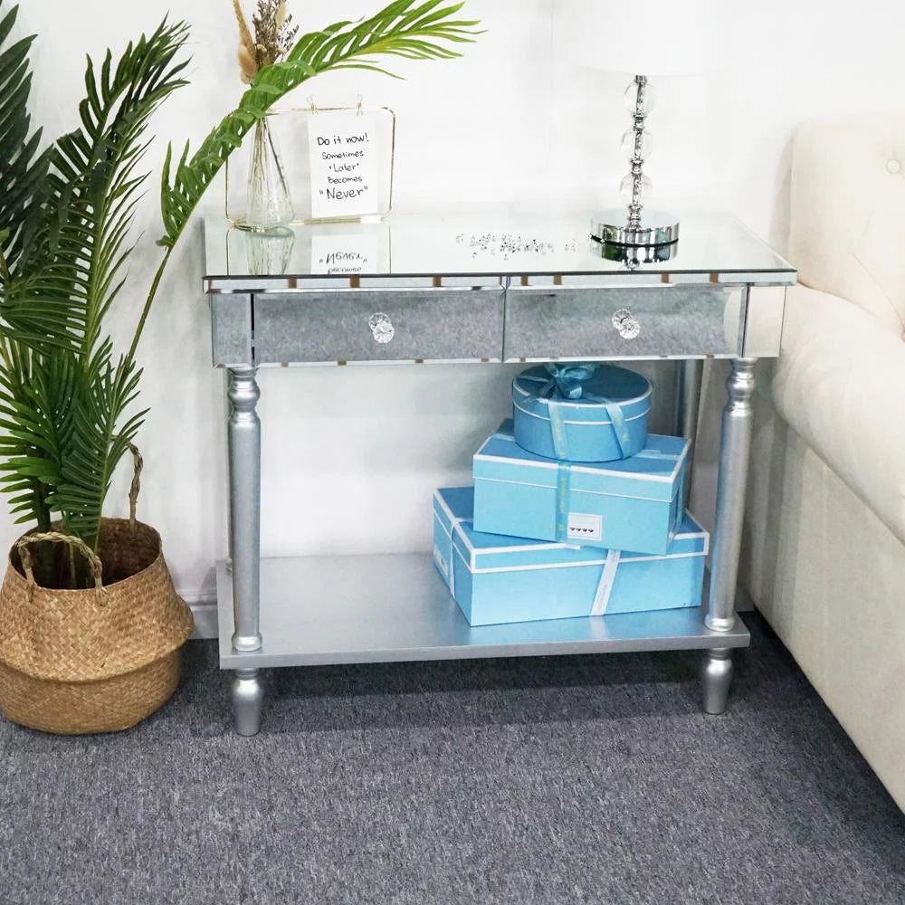 Mirrored Console Table with Drawers and Shelf C98187