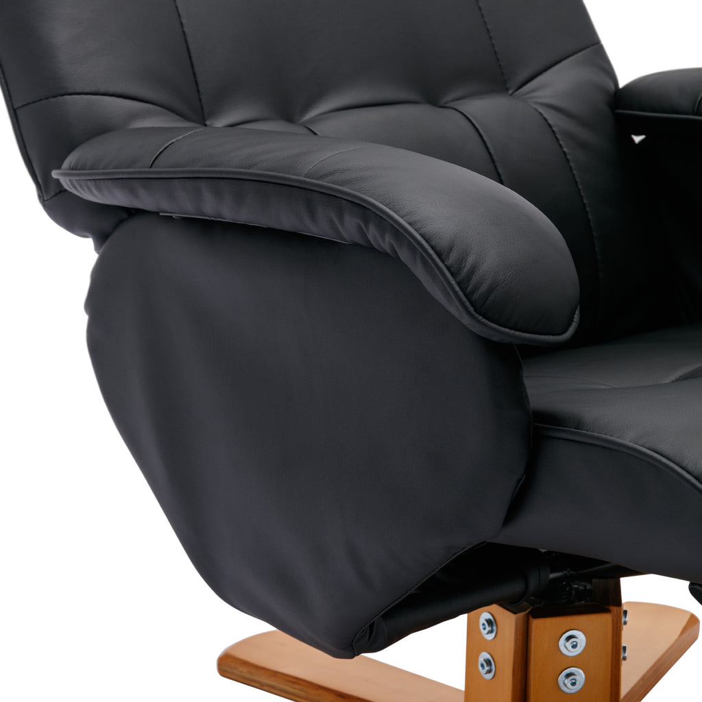 Beige Faux Leather Swivel Recliner Chair with Ottoman and Wood Base Z30321