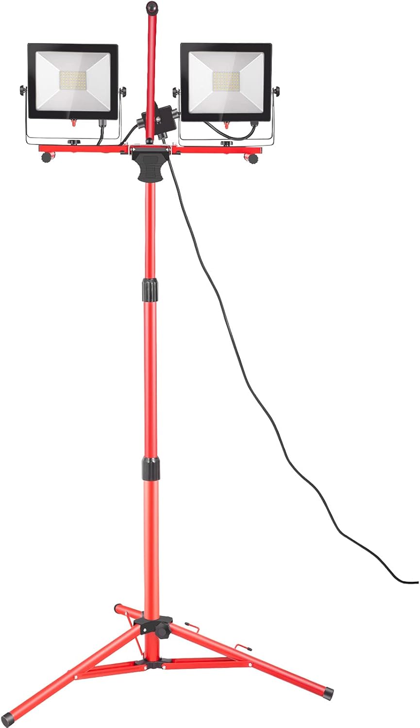 LED Work Light with Stand, 20000 Lumen Dual-head, IP65 Waterproofed, 5000 Kelvin E8852