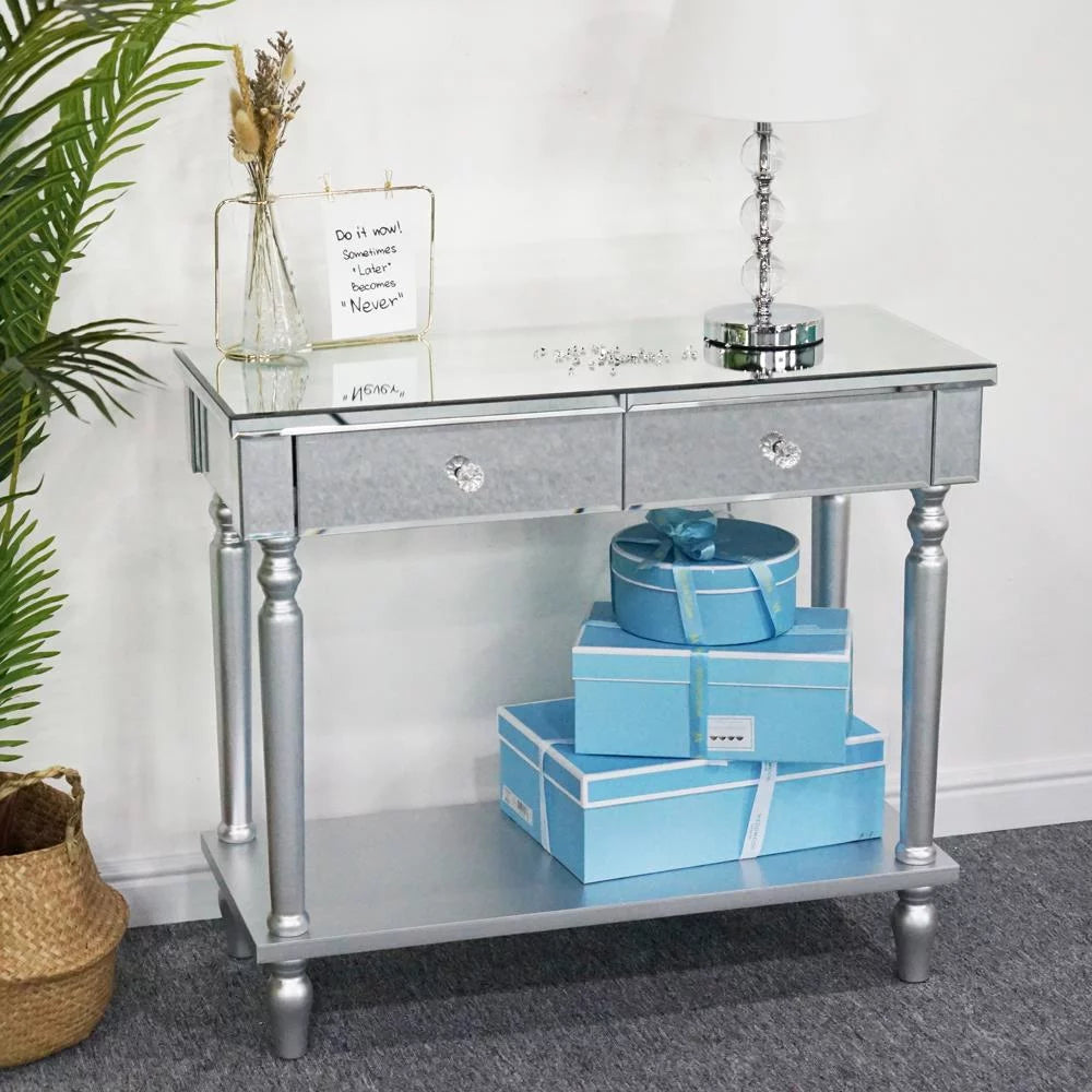 Mirrored Console Table with Drawers and Shelf C98187