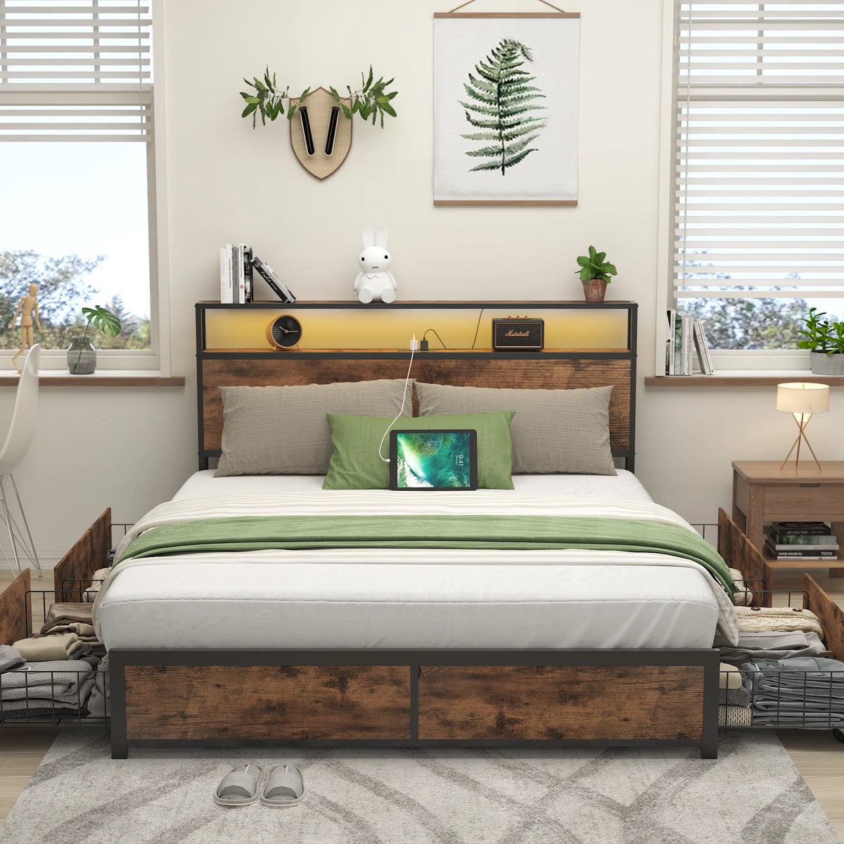 Queen Bed Frame with Headboard and Charging Station O162017