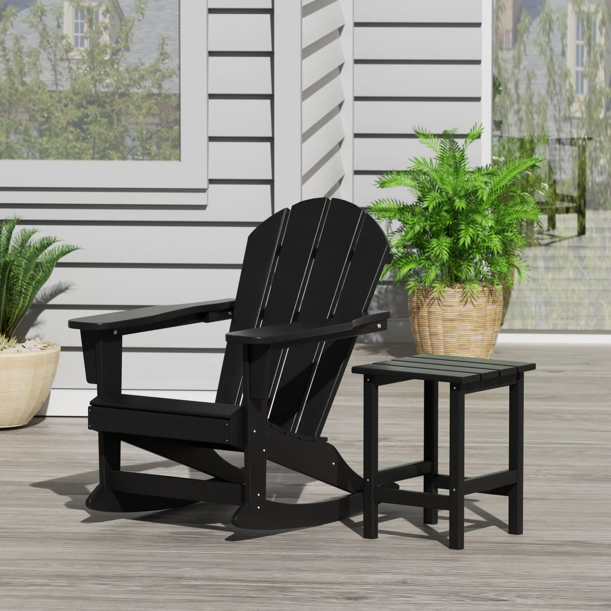 Black 3 Piece Outdoor Rocking Chair Set with Side Table Q843205