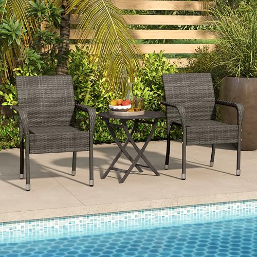 Set of 2 Stackable Outdoor Rattan Dining Chairs with Armrests T5702