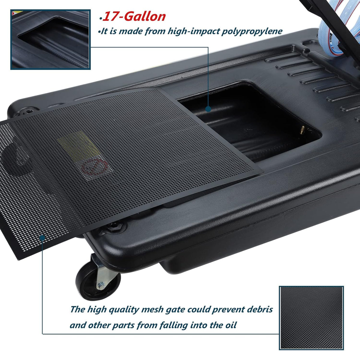 17 Gallon Low Profile Oil Drain Pan with Pump 8' Hose U54748