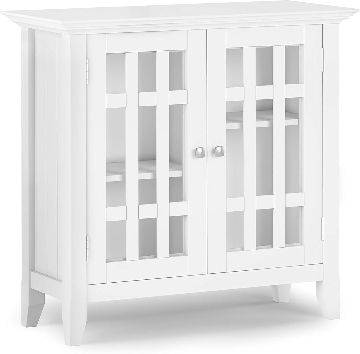 White Solid Wood Media Cabinet with 2 Tempered Glass Doors and 2 Adjustable Shelves G687794