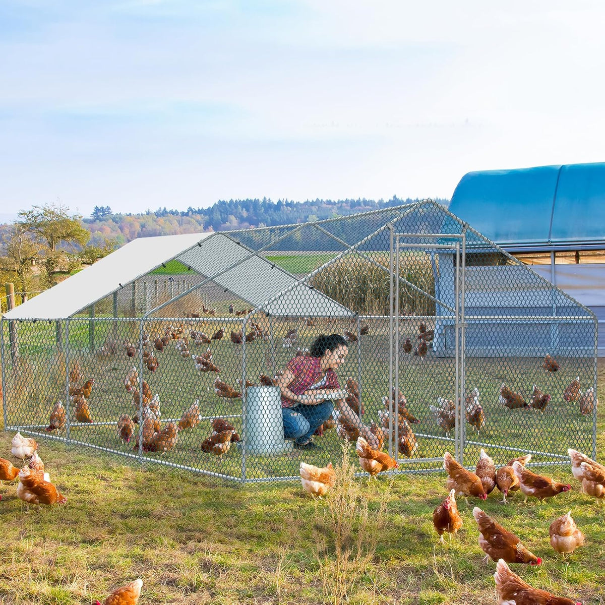 20 x 10 ft Metal Chicken Coop with Waterproof Cover H42775