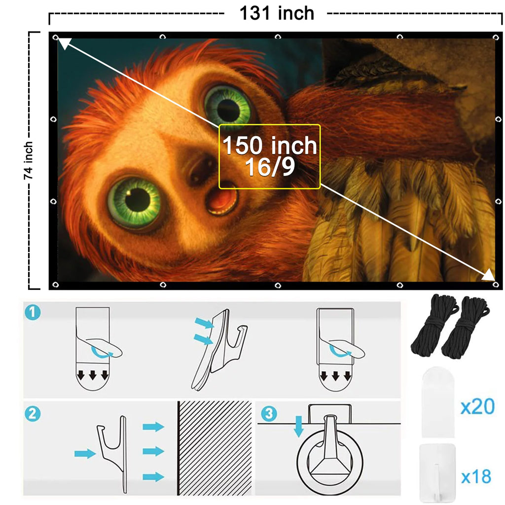 150 inch 4K 16:9 Foldable Portable Projector Screen E93534