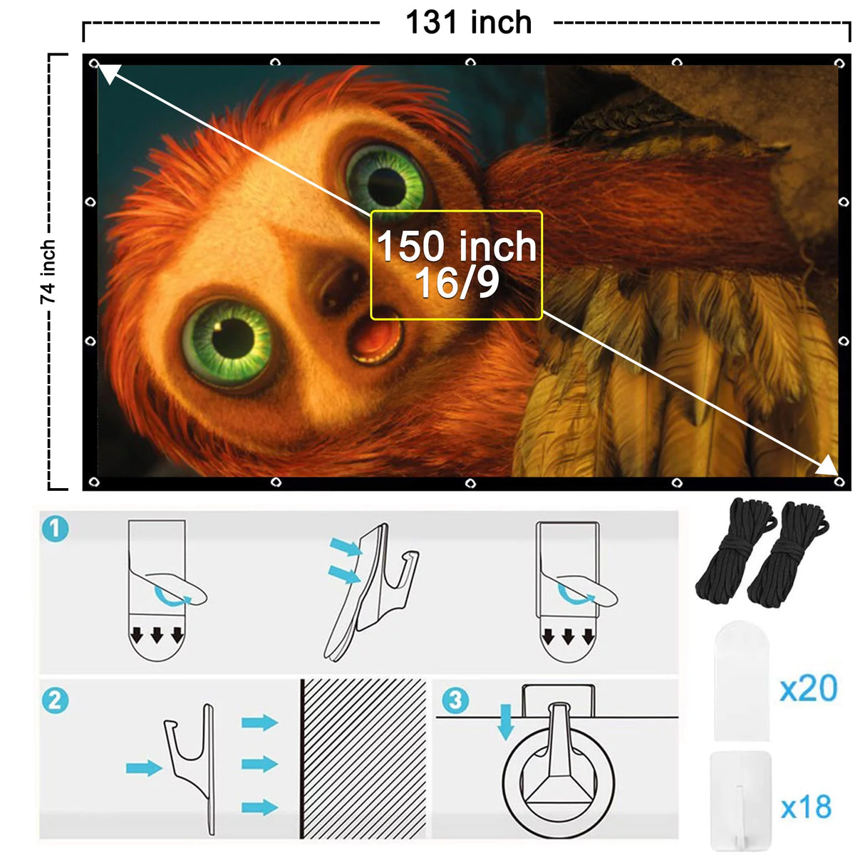 150 inch 4K 16:9 Foldable Portable Projector Screen E93534