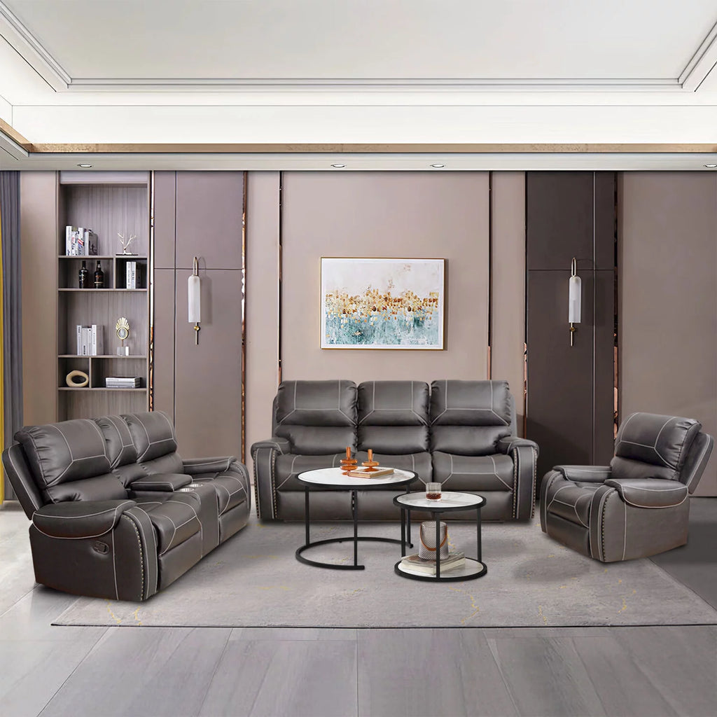 3-Seater Reclining Faux Leather Sofa with Drop-Down Table and Cup Holders Q79136