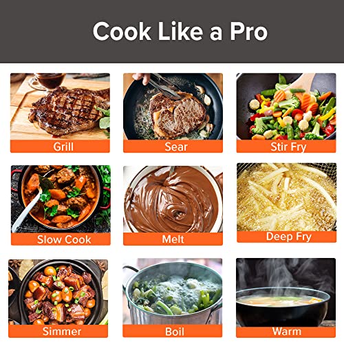 Double Induction Cooktop, 1800W, 2 Large 8” Heating Coils, Independent Controls, 94 Temp Settings, Ceramic Glass Surface D737