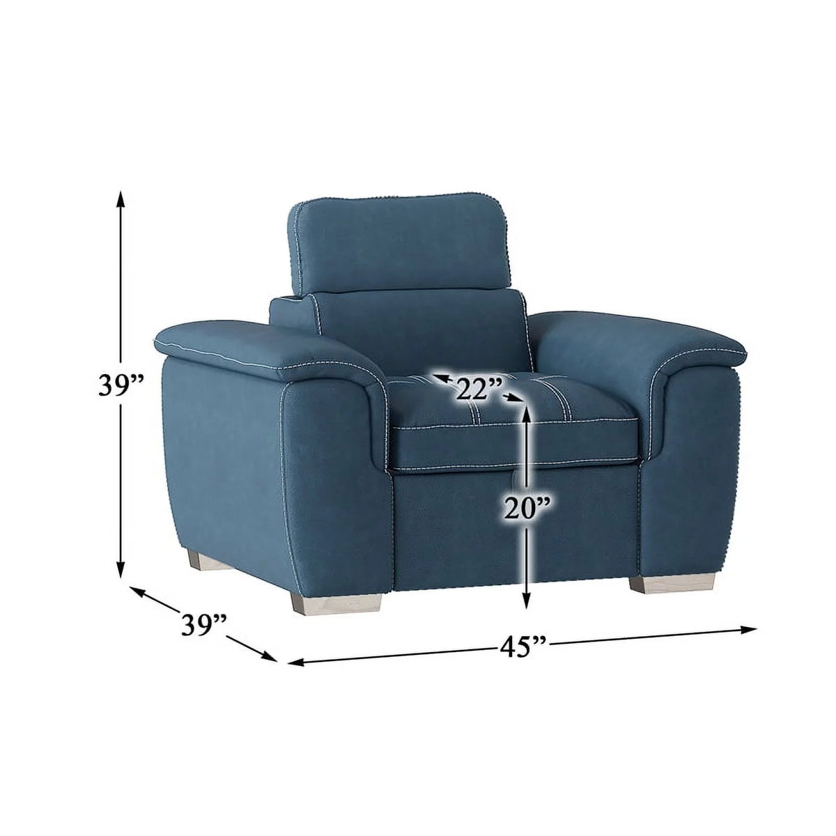 Blue Microfiber Accent Chair with Pull Out Ottoman K123221