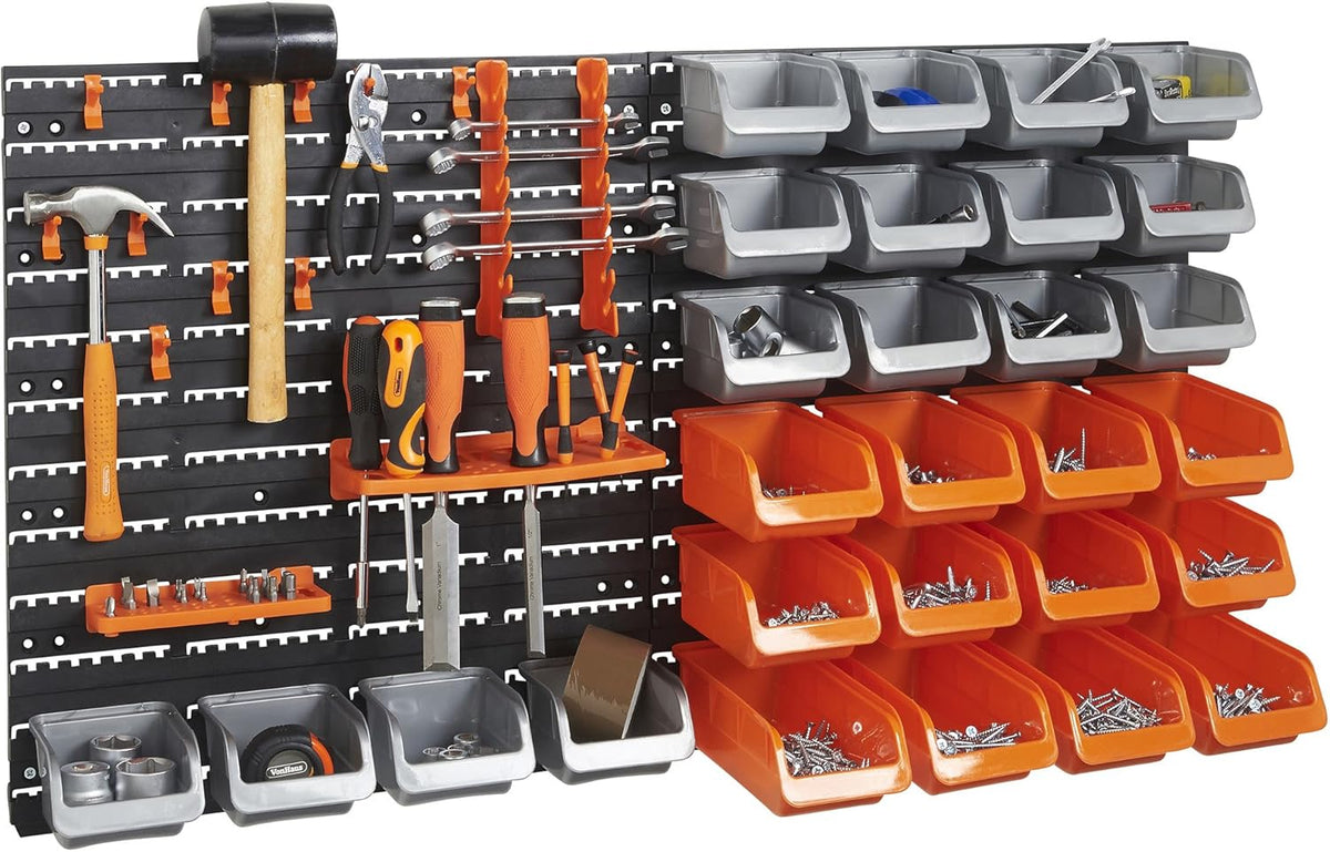 44 Piece Wall Mounted Pegboard Hook Storage Bins and Panel Set O662