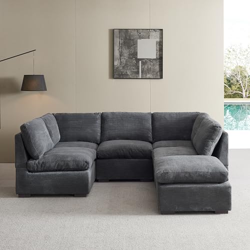Oversized Modular 6 Seaters Cloud Sectional Sofa with Reversible Chaises R313