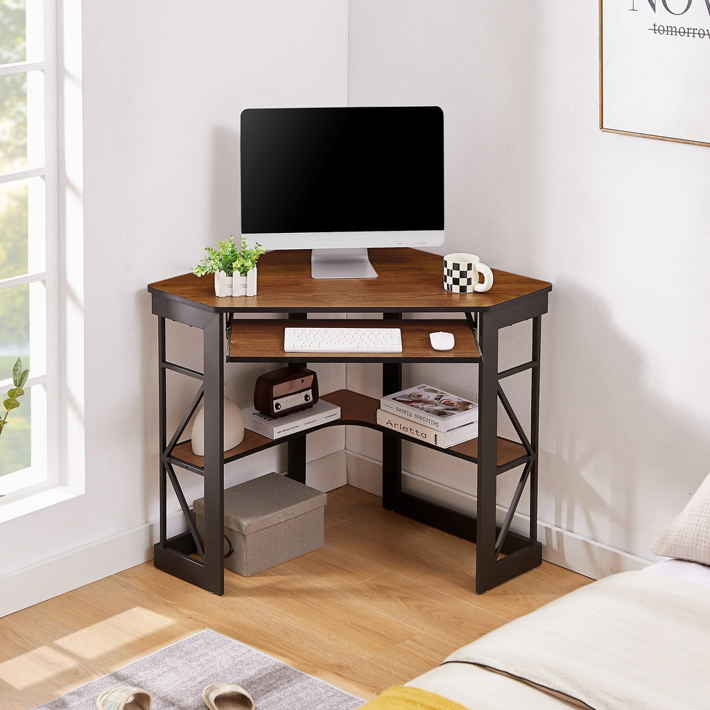 Corner Computer Desk with Keyboard Tray Dark Brown H9435