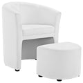 White Faux Leather Armchair and Ottoman F7169