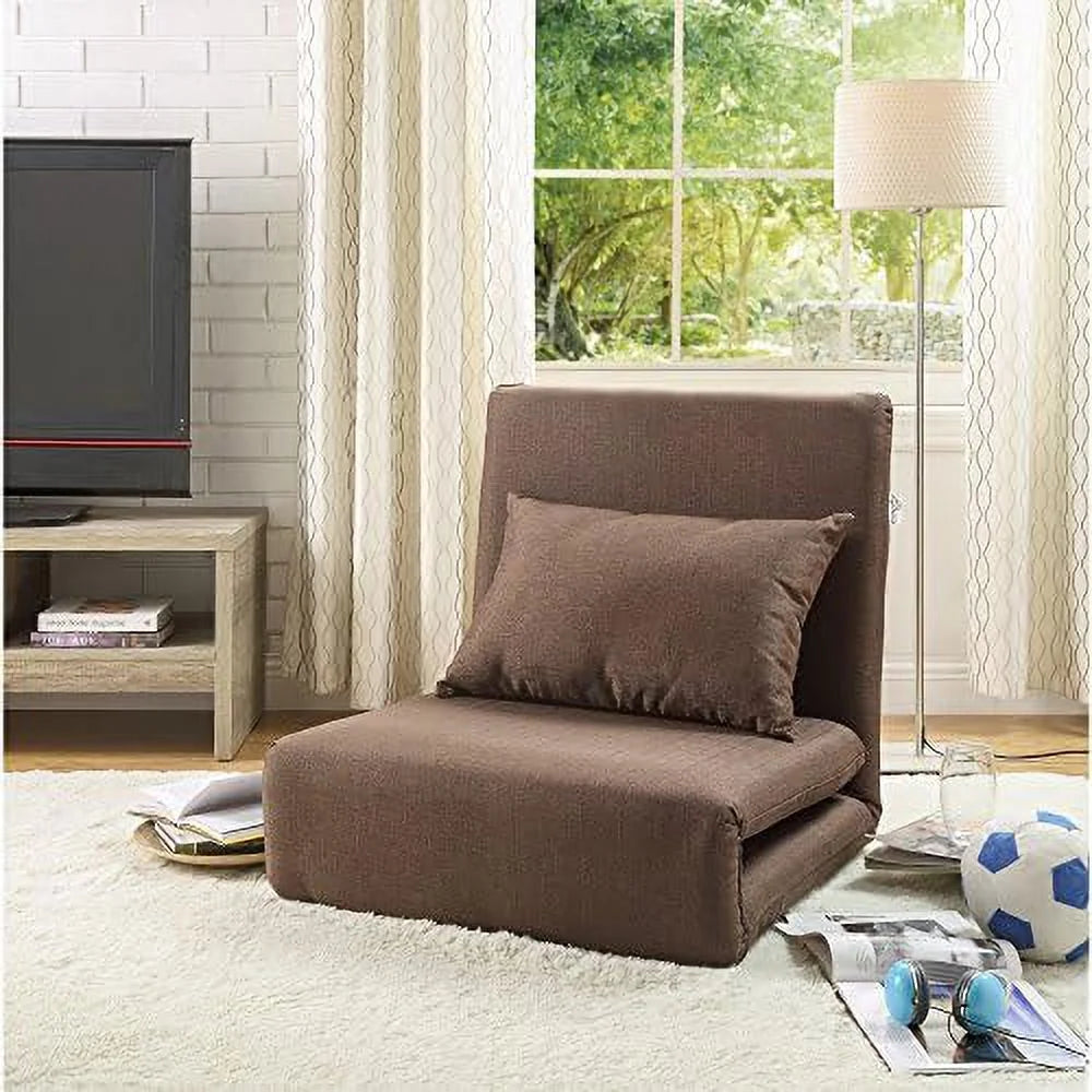 Linen Chair Beige 5-Position Adjustable Sofa V6098
