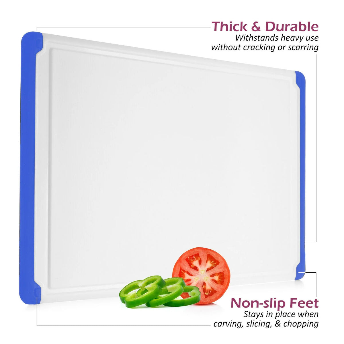 Blue Plastic Cutting Board with Drip Grooves N827153