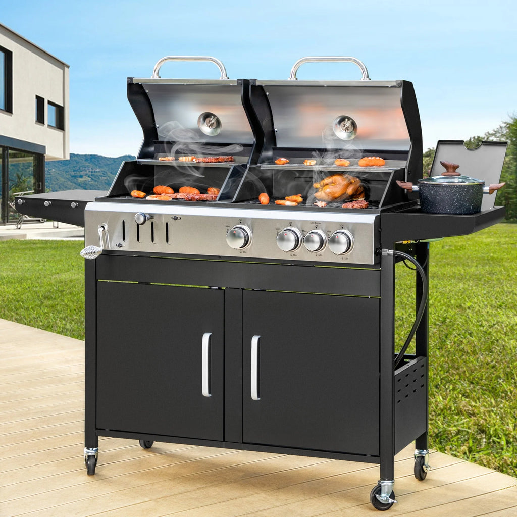 Dual Fuel Gas and Charcoal Grill Combo with Side Burner R2615