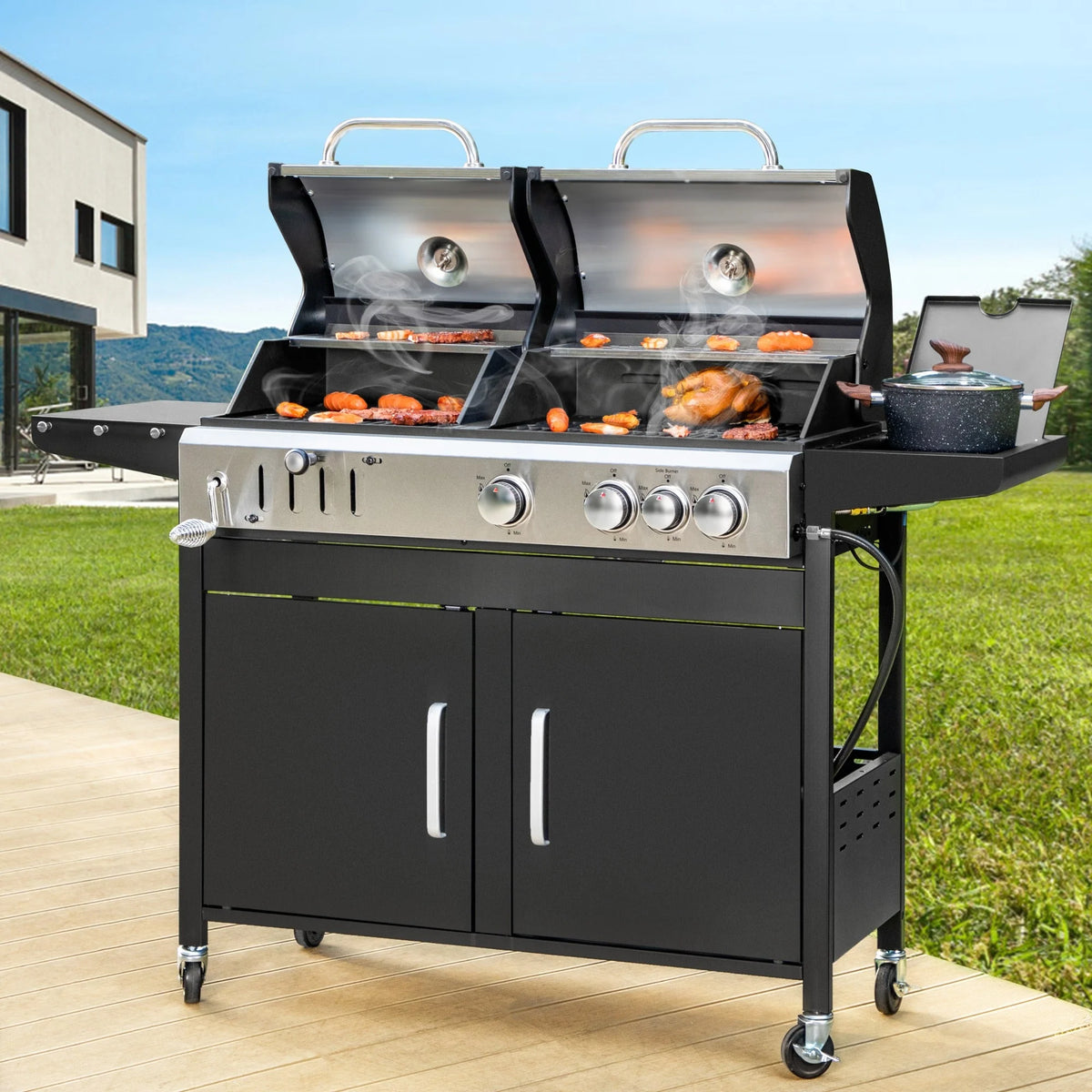 Dual Fuel Gas and Charcoal Grill Combo with Side Burner R2615