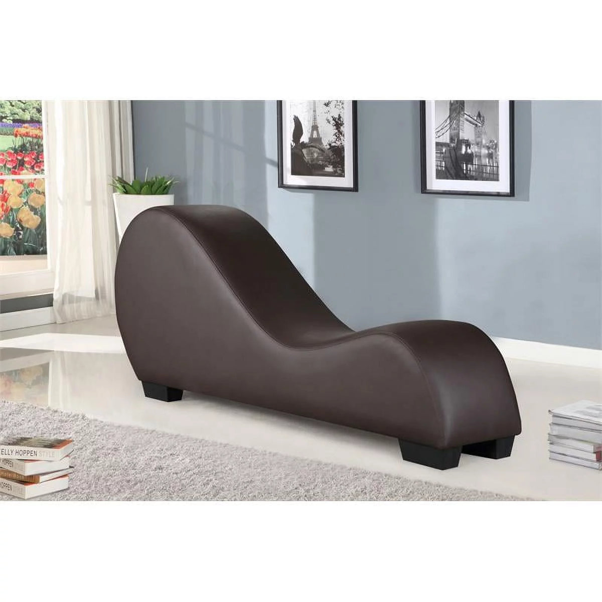 Brown Faux Leather Chaise X729087