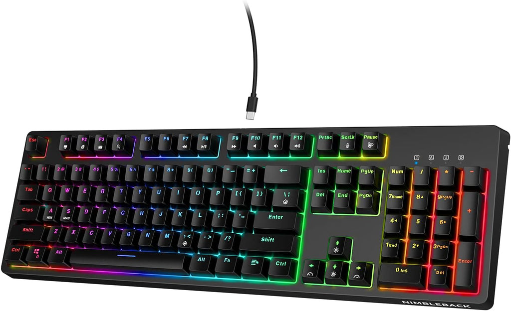 Wired Mechanical Keyboard, Hot-Swappable 104Keys RGB Backlit Gaming Keyboard, Red Switch/White Q29357