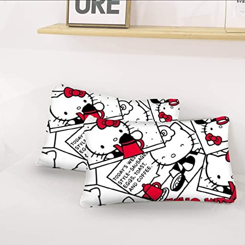 Kawaii Cat Printed Full Comforter Cover Set with 2 Pillowcase J68379
