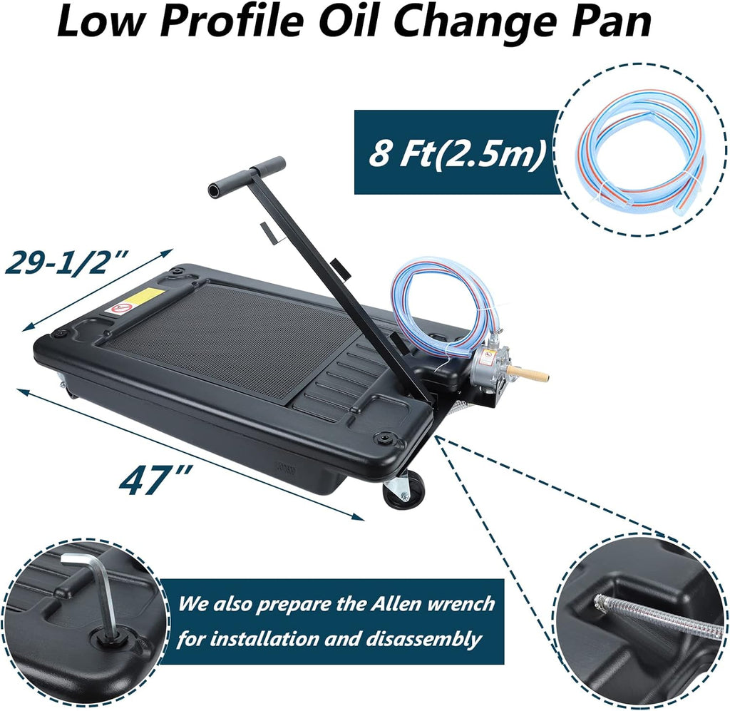 17 Gallon Low Profile Oil Drain Pan with Pump 8' Hose U54748