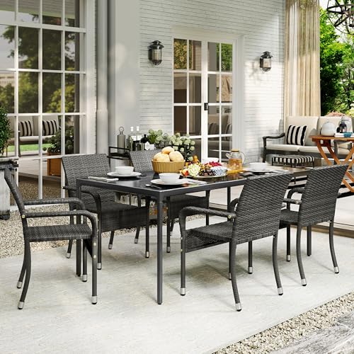 Set of 2 Stackable Outdoor Rattan Dining Chairs with Armrests T5702