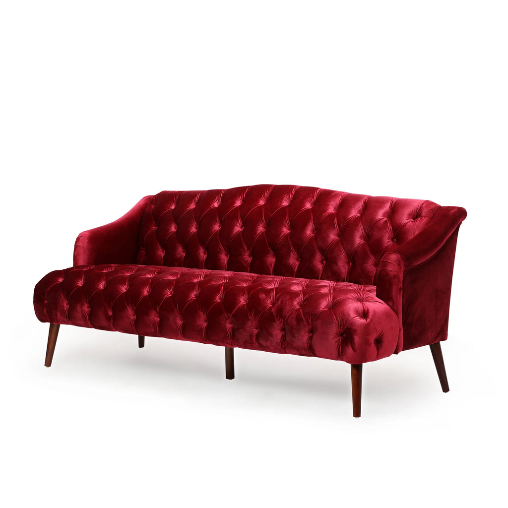 Wine Velvet 3 Seater Sofa Q295590