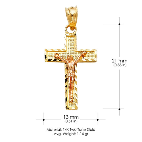 14K Two Tone Gold Jesus Crucifix Cross Pendant Q118080