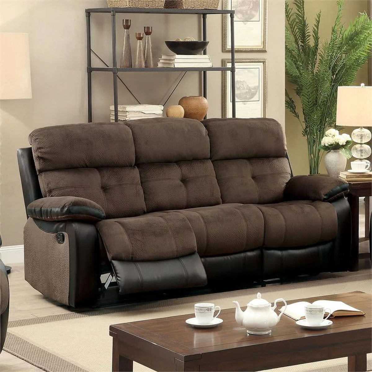Faux Leather 2-Piece Sofa Set in Brown and Black N35409