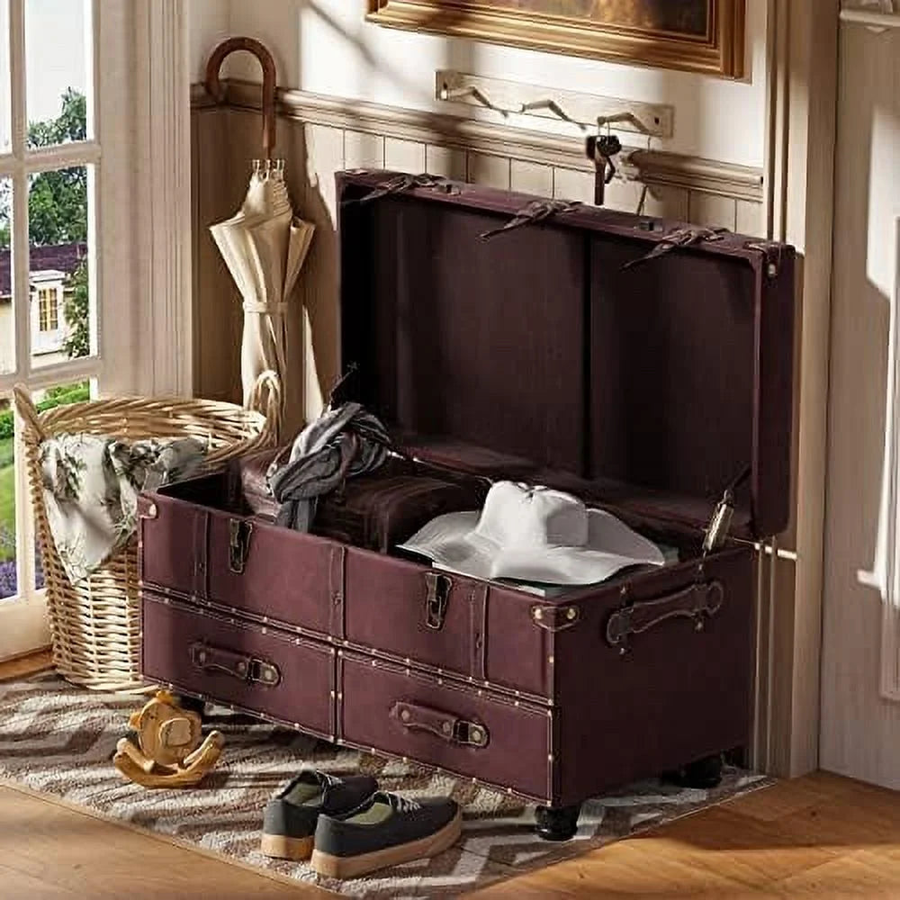 Vintage Faux Leather Ottoman Bench G834386