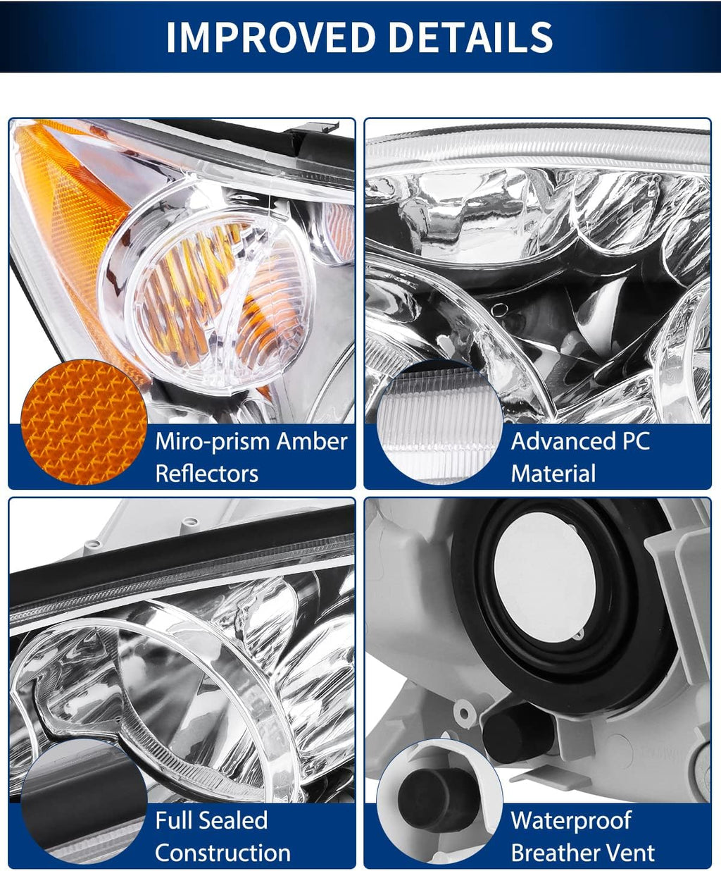 Chrome Housing Clear Lens Headlights Assembly H1431