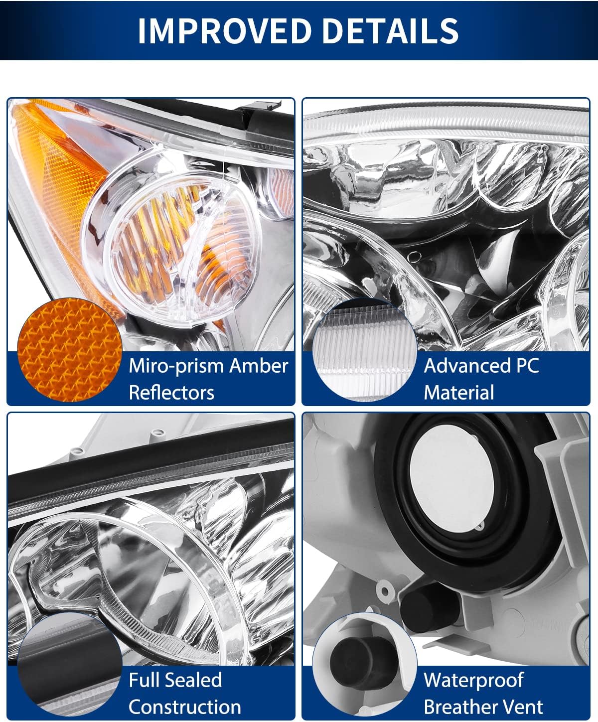 Chrome Housing Clear Lens Headlights Assembly H1431