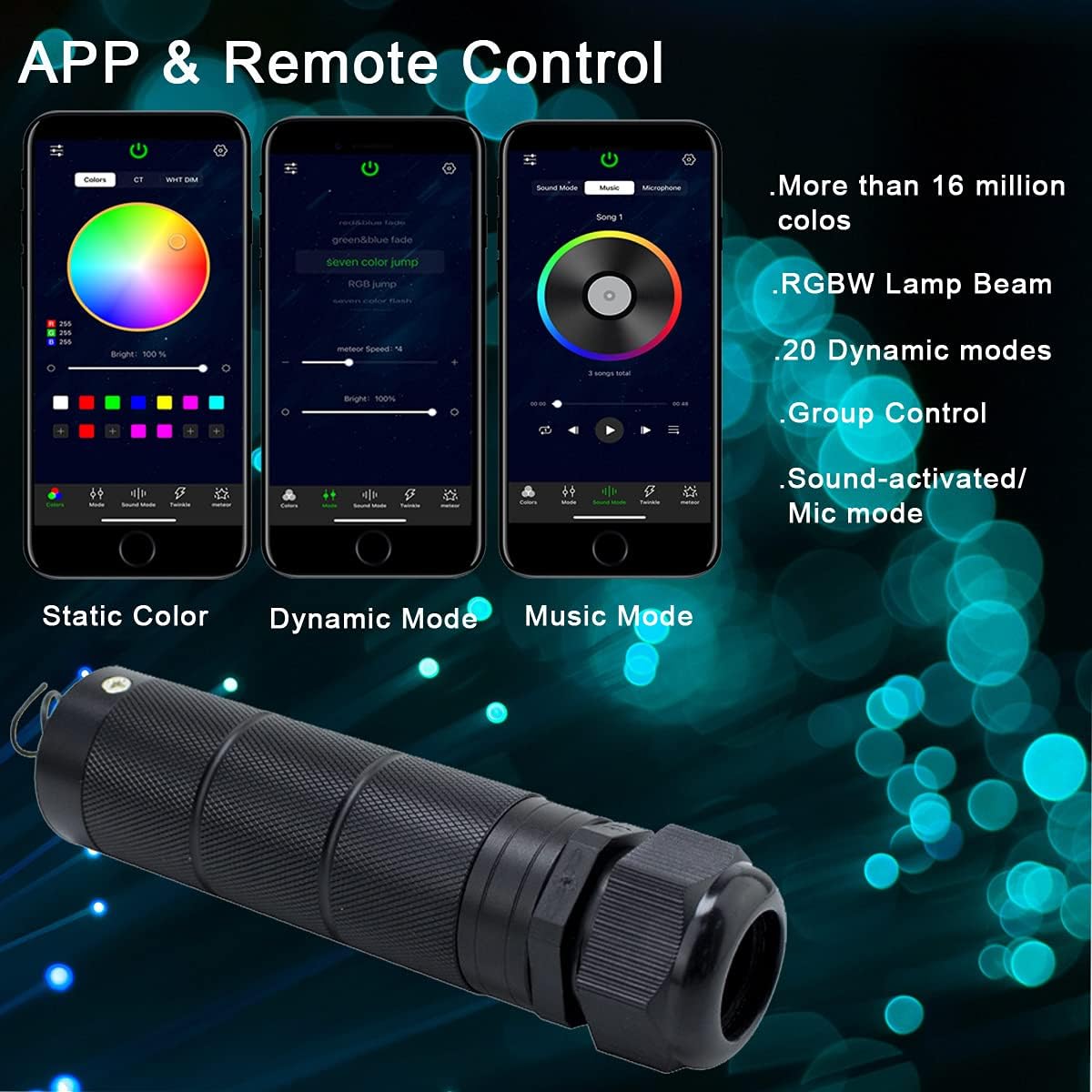 Car Use Bluetooth 6W RGB LED Fiber Optic Star Ceiling Light Kit APP Remote Controller 150pcs 0.03in 6.5ft Optic Cable Music Mode Sensory Lighting M73983
