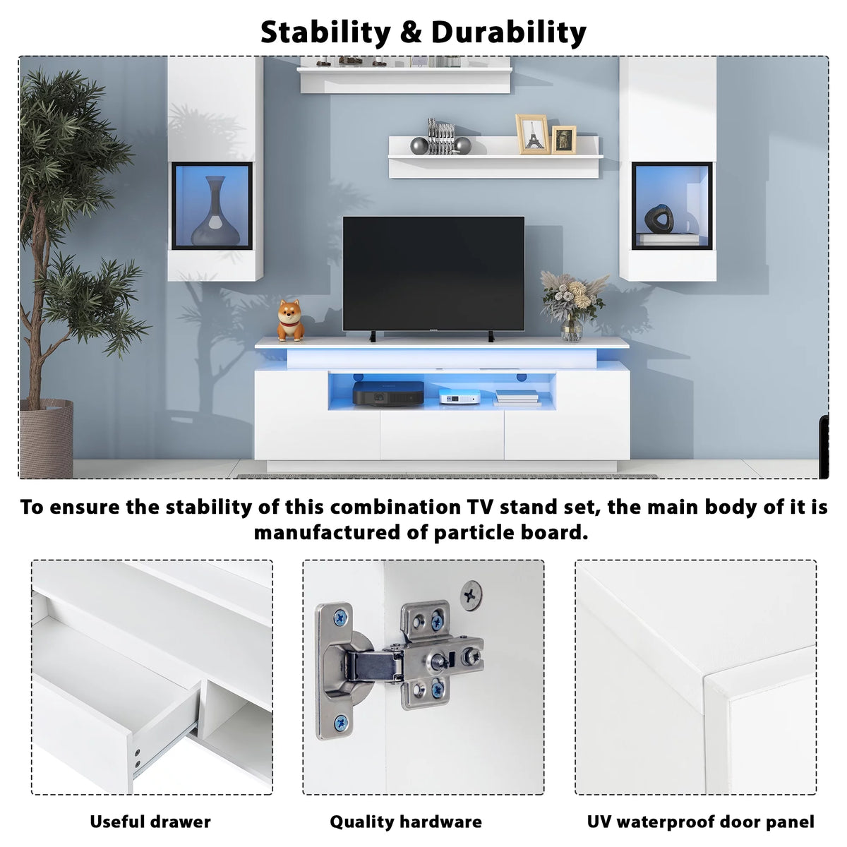 White High Gloss Wall Mounted TV Stand Set L496707