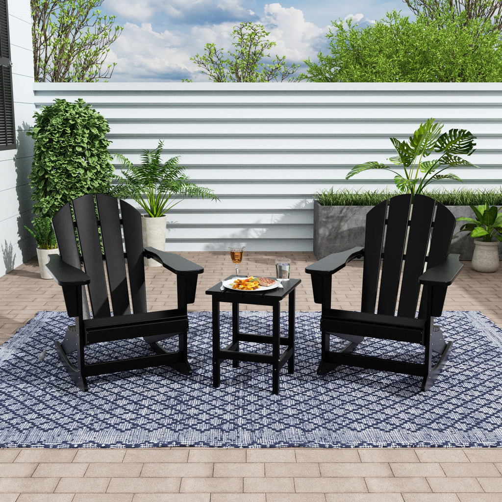 Black 3 Piece Outdoor Rocking Chair Set with Side Table Q843205