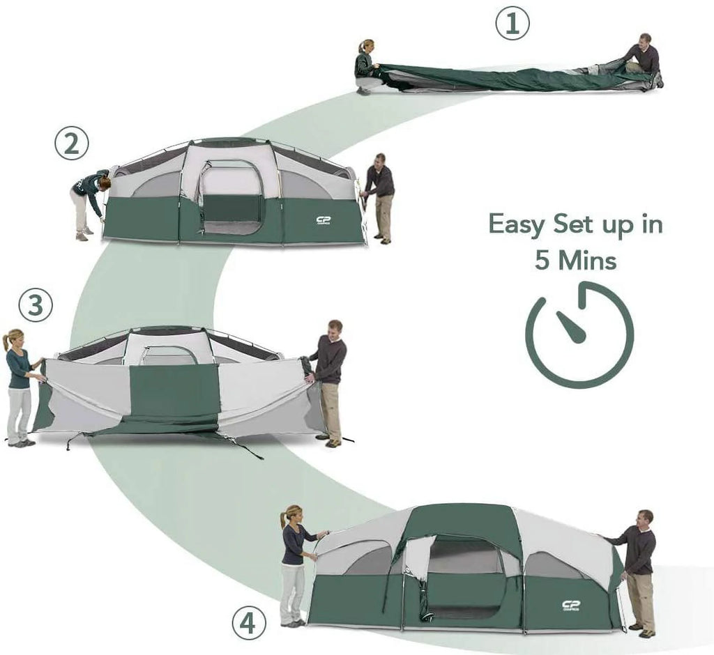 8 Person Weather Resistant Family Tent with Carry Bag F3759
