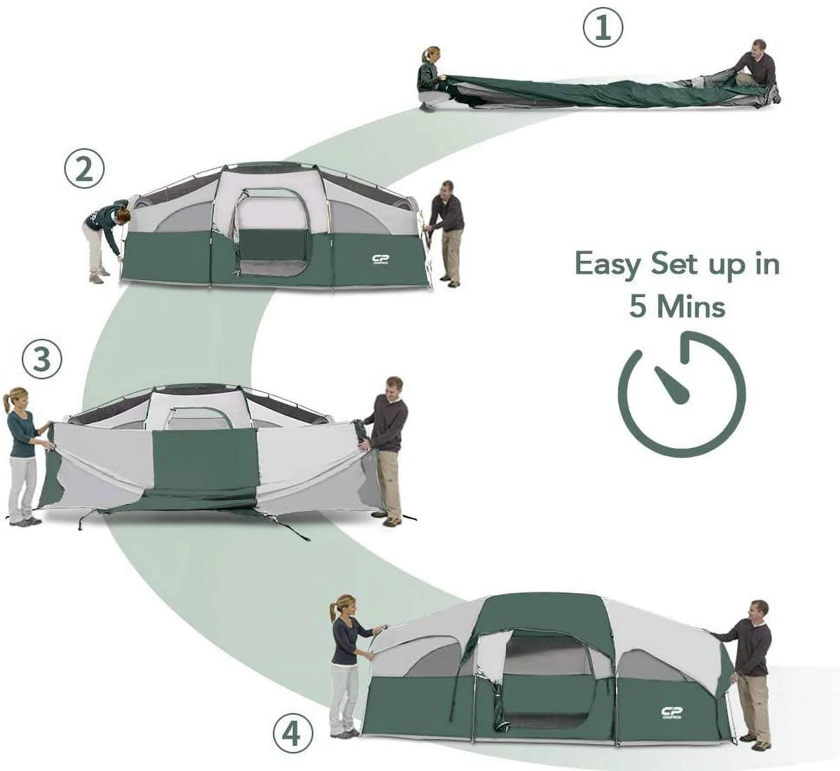 8 Person Weather Resistant Family Tent with Carry Bag F3759