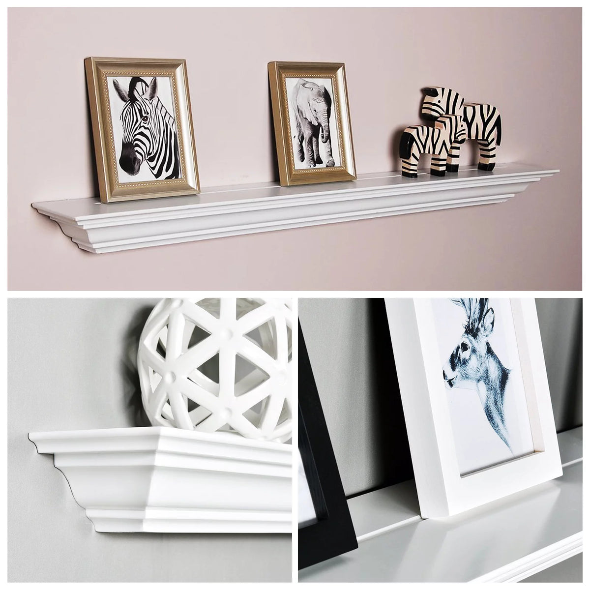 60'' Solid Pine Wood White Wall Floating Shelf J223634