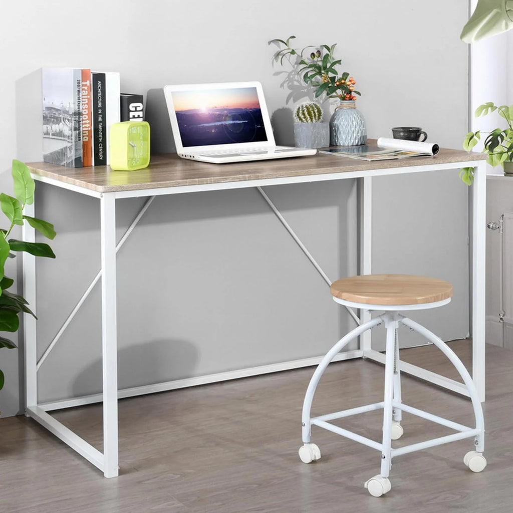 47.2 Inch Light Brown and White Computer Desk with Metal Frame U909