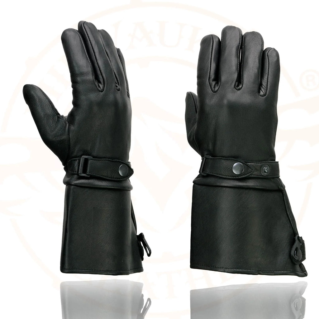 Deerskin Gauntlet Motorcycle Gloves with Snap Closure Thermal Lined T87848