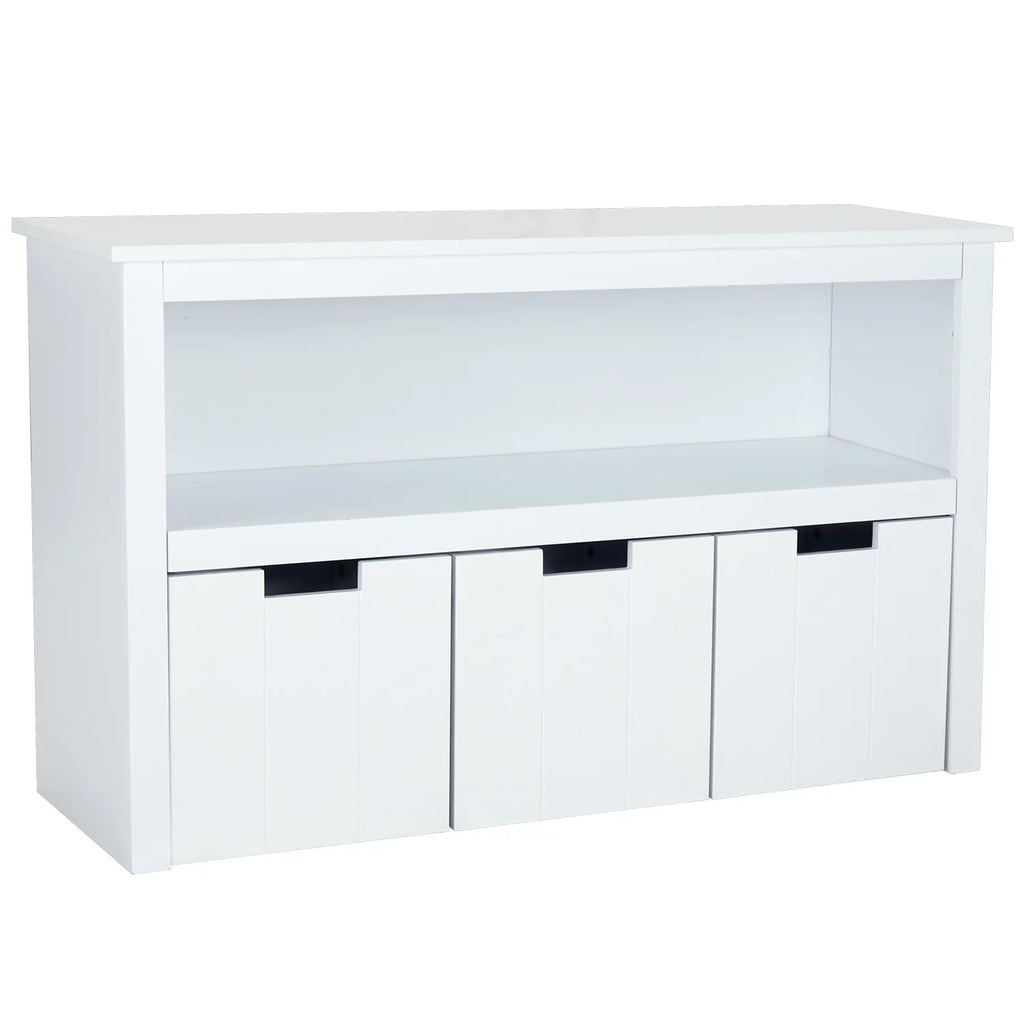 White Storage Cabinet with 3 Rolling Box Cubes and Large Shelf L698407