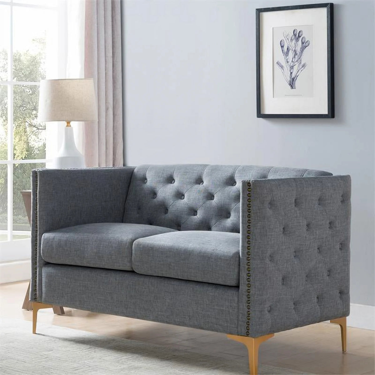 Light Gray Tufted Fabric Loveseat G95322