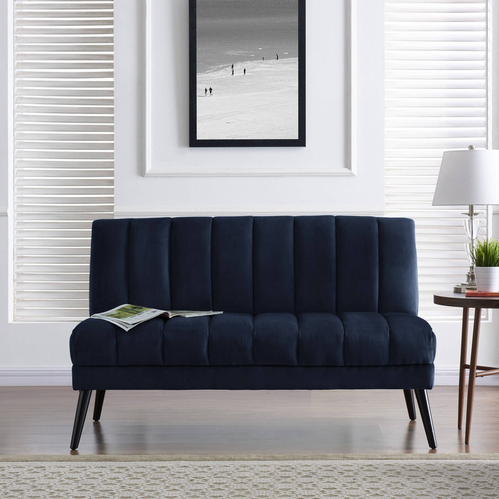 Navy Blue Velvet Armless Loveseat A677