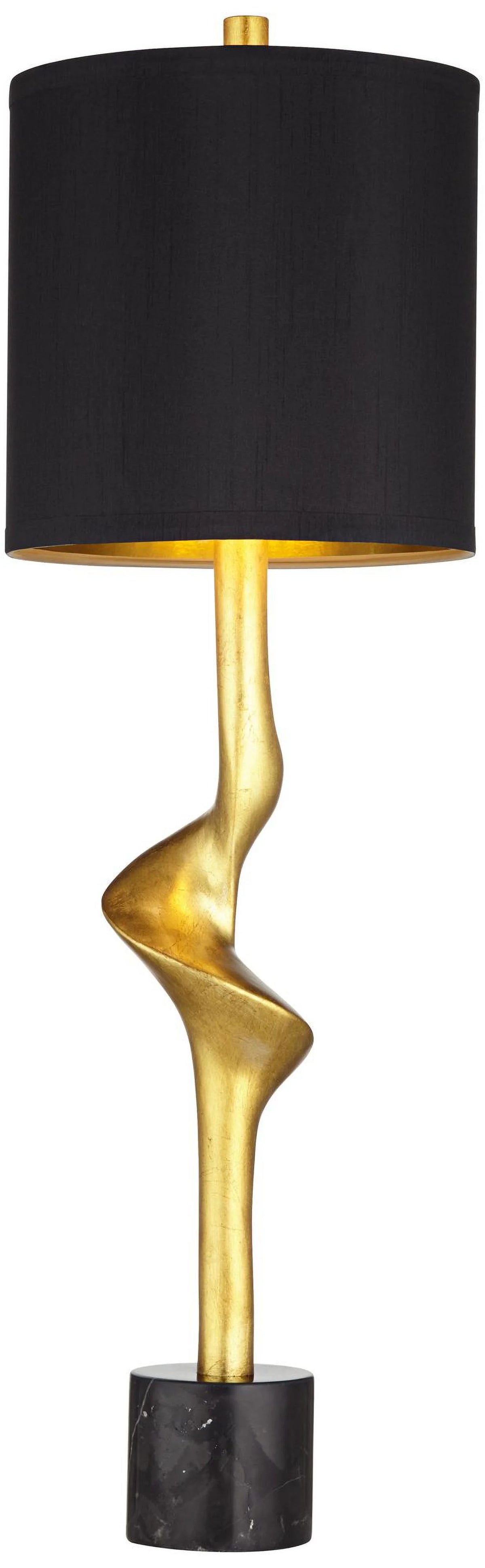 32" Tall Modern End Table Lamps Set of 2 Gold Leaf Black Shade Z658452
