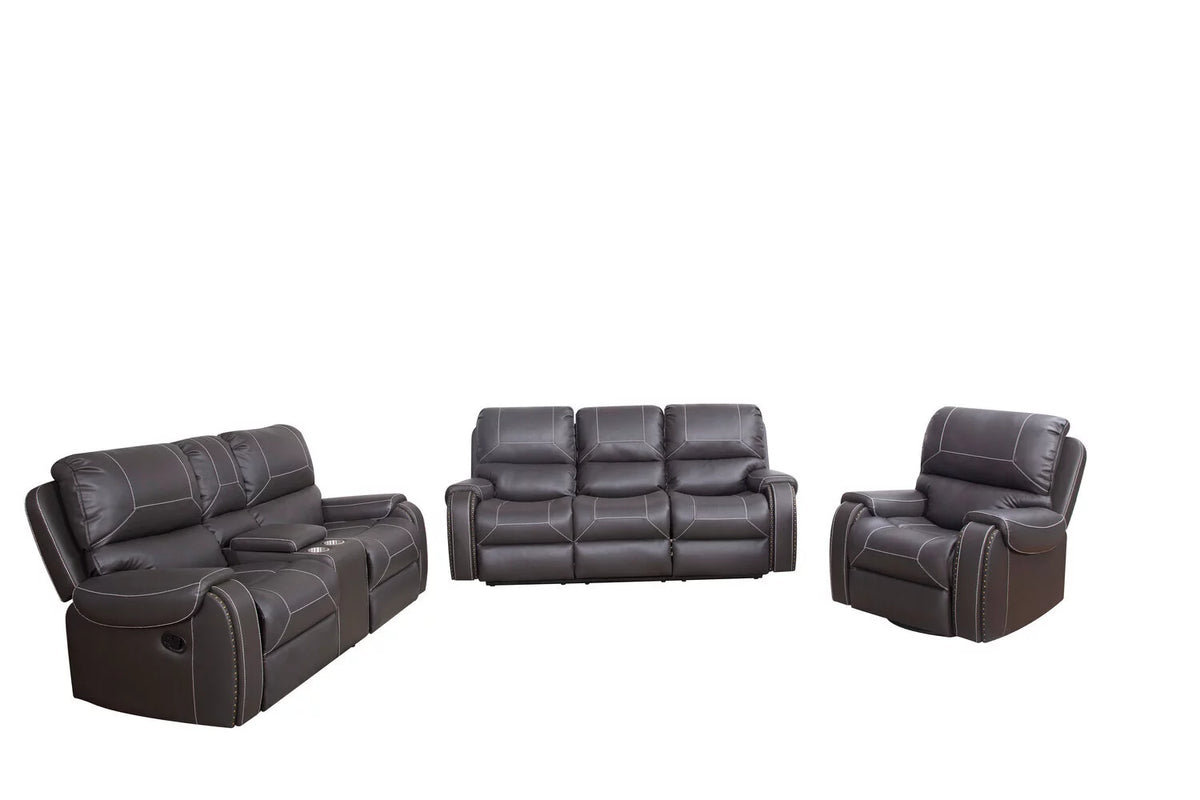 3-Seater Reclining Faux Leather Sofa with Drop-Down Table and Cup Holders Q79136