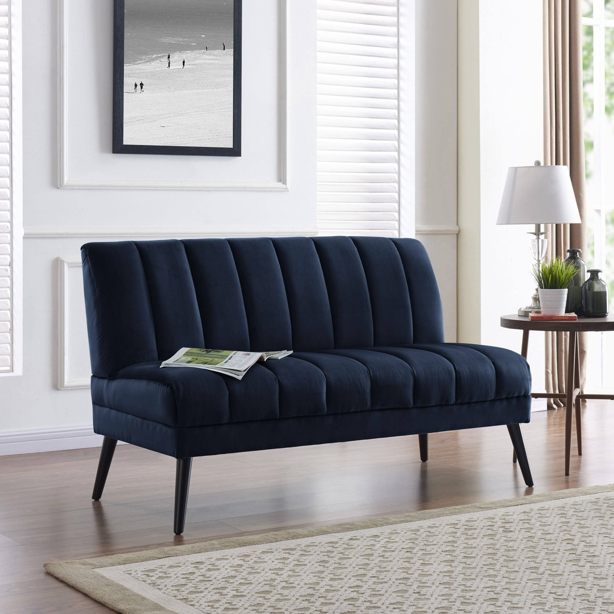 Navy Blue Velvet Armless Loveseat A677