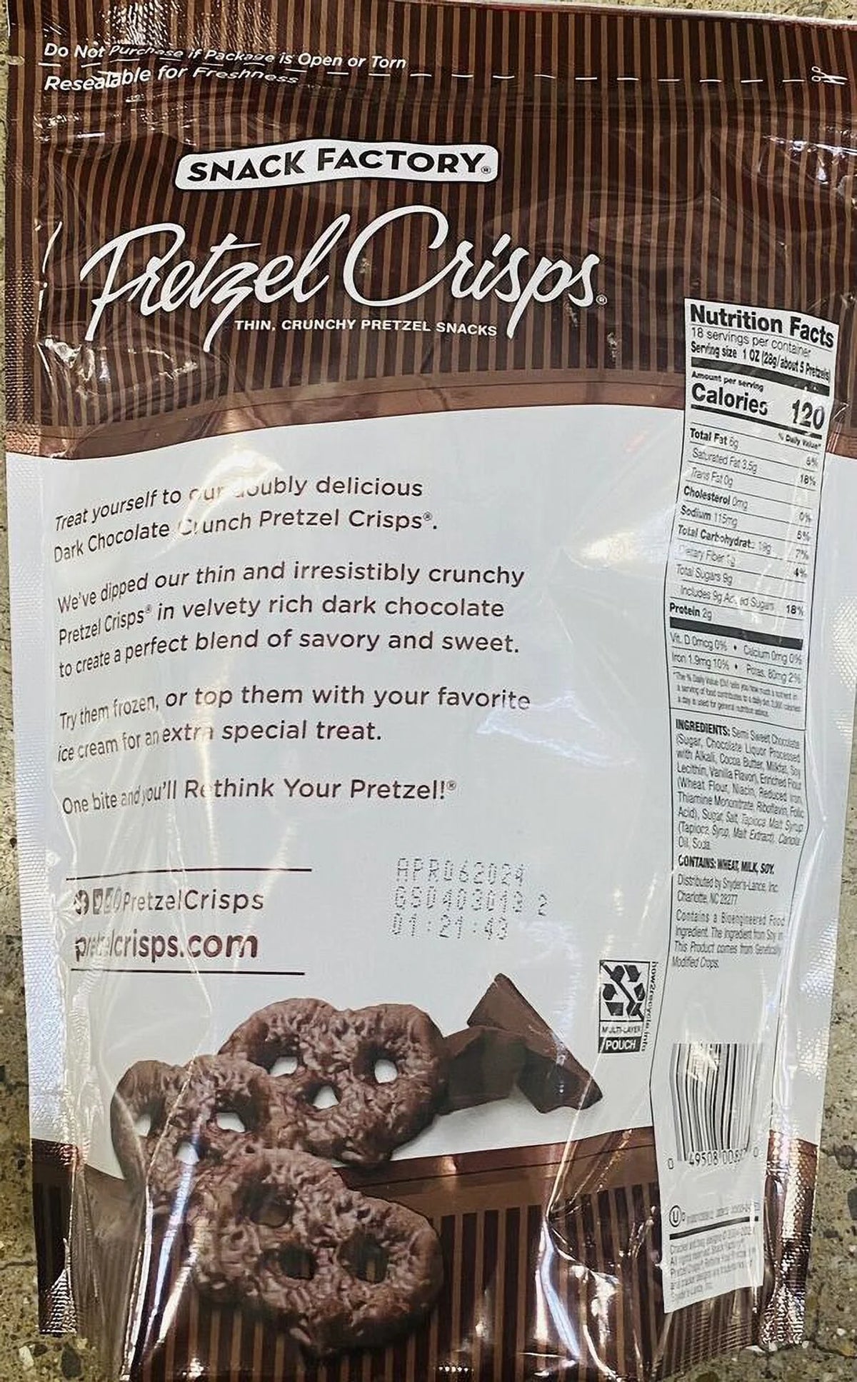 Pretzel Crisps Dark Chocolate 18 oz 2 Pack S5261